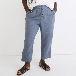 Plus Cotton-Linen Pull-On High-Rise Tapered Pants: Button-Front Edition size 1X